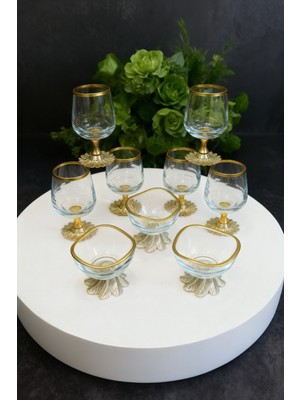 Elta Collection 12 Parça Gold Kahve Yanı 6 Lı Su Bardağı ve 6 Lı Lokumluk - Şekerlik