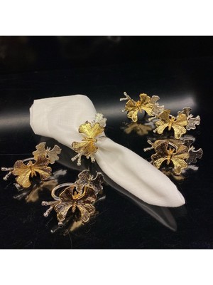 Elta Collection Kelebek 6’lı Altın&gümüş Peçete Yüzüğü 8X4X5.5 cm Iki Kelebekli Gold&silver Sofra Yüzük