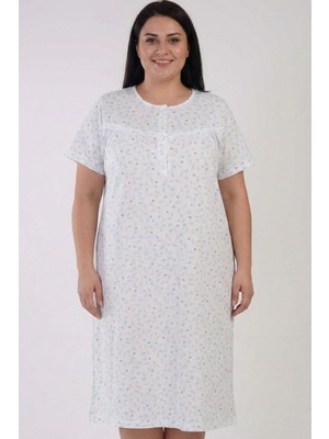 Cotonhause Kadın Büyük Beden Kısa Kollu Gecelik - Düğmeli, Dantel Detaylı, Büyük Beden COT272495
