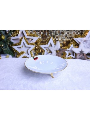 Elta Collection Metal Ayaklı Yaldızlı Porselen Sunumluk Kurabiyelik