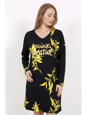 Cotonhause Kadın Büyük Beden Uzun Kollu V Yaka Büyük Beden Tunik Gecelik COT216411