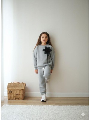 Sacro Kids Çiçek Işlemeli 2 Iplik Sweatshirt-Eşofman Altı Mevsimlik Kız Çocuk Takım