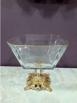 Elta Collection Avangard Gold Döküm Ayaklı Yaldızlı Cam Kase Muhteşem Sunumluk