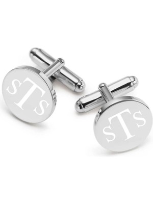 Roman Monogram Yazılı Gümüş Kaplama Yuvarlak Kol Düğmesi