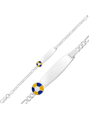 Kişiye Özel Sarı Lacivert Top Figürlü Gümüş Çocuk Künyesi