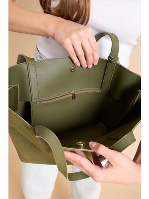 Garbalia Palermo Süet Deri Mıknatıs Kapamalı Iç Fermuar Cepli Kadın Omuz ve Kol Çantası (36 cm x 25 Cm)