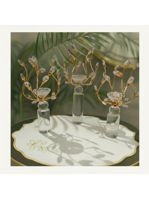 Elta Collection Kristal Taşlı Gold Şamdan 3’lü Set – Lüks Dekoratif Konsol ve Masa Aksesuarı