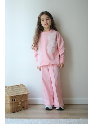 Sacro Kids Desen Işlemeli 2 Iplik Sweatshirt-Eşofman Altı Mevsimlik Kız Çocuk Takım