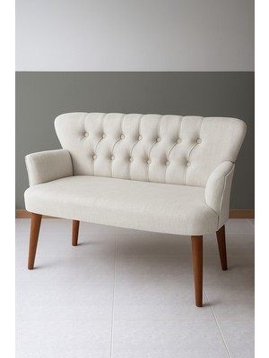 Azra Mobilya Roma Ikili Koltuk – Keten Döşeme – Ahşap Ayaklı – Ofis ve Ev Uyumlu Modern Kanepe - Krem