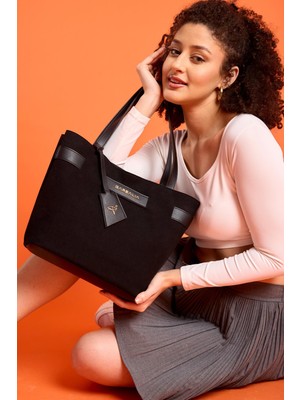 Garbalia Palermo Süet Deri Mıknatıs Kapamalı Iç Fermuar Cepli Kadın Omuz ve Kol Çantası (36 cm x 25 Cm)