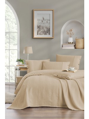 %100 Pamuk Tek Kişilik Pike Yatak Örtüsü Takımı Bordürlü +1 Düğmeli Yastık Kılıfı (50X70)