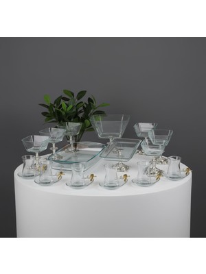 Elta Collection Paşabahçe Gold Detaylı Metal Ayaklı Sunum ve Servis Seti Pasta,magnolia,çay Seti,kurabiyelik
