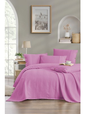 %100 Pamuk Tek Kişilik Pike Yatak Örtüsü Takımı Bordürlü +1 Düğmeli Yastık Kılıfı (50X70)