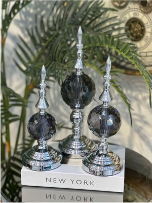 Elta Collection Büyük Boy Gümüş 3 Lü Dekoratif Alem Renkli Dekorlu Kristal Top Küre & Obje Aksesuar
