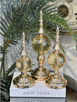 Elta Collection Büyük Boy Gold 3 Lü Dekoratif Alem Renkli Dekorlu Kristal Top Küre & Obje Aksesuar