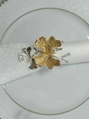 Elta Collection 6'lı Ikili Kelebek Dallı Gold&gümüş Halka Peçete Yüzüğü Trn 018