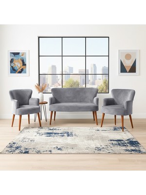 Azra Mobilya Roma Çay Seti Koltuk Takımı | Babyface Kumaş | 2 Berjer + 1 Ikili Koltuk | Ahşap Ayaklı | Açık Gri