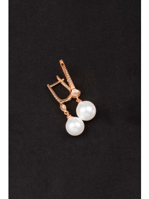 Else Silver 925 Ayar Gümüş Istiridye Küre Inci Küpe - Rose Kaplama