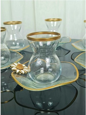 Elta Collection Lüx 6 Kişilik 12 Parça Papatya Gold Yaldızlı Çay Seti