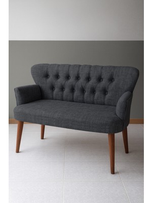 Azra Mobilya Roma Ikili Koltuk – Keten Döşeme – Ahşap Ayaklı – Ofis ve Ev Uyumlu Modern Kanepe - Koyu Gri