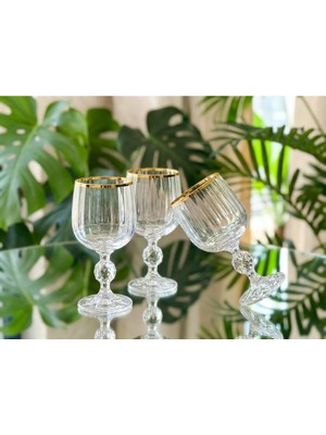 Elta Collection Bohemia Kristal Optik Kadeh Seti 6’lı – Gerçek Altın Yaldız Ağızlı Şık Cam Kadeh