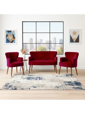 Azra Mobilya Roma Çay Seti Koltuk Takımı | Babyface Kumaş | 2 Berjer + 1 Ikili Koltuk | Ahşap Ayaklı | Koyu Fuşya
