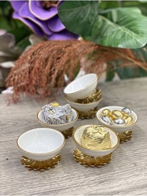 Elta Collection 4'lü Metal Ayaklı Mini Porselen Lokumluk