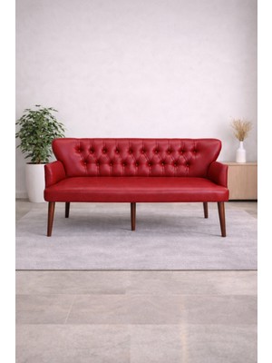 Azra Mobilya Roma Üçlü Koltuk – Deri Döşeme – Ahşap Ayaklı – 150 cm – Ofis ve Iş Yeri Uyumlu Kanepe - Kırmızı