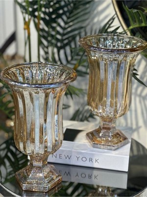 Elta Collection Lüks Füme & Gold Cam Dekoratif Vazo – Modern Masa Üstü Ev Aksesuarı