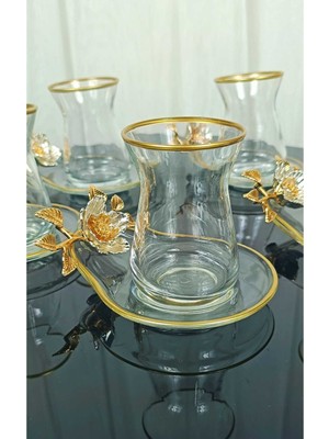 Elta Collection Lüx 6 Kişilik 12 Parça Papatya Gold Yaldızlı Çay Seti