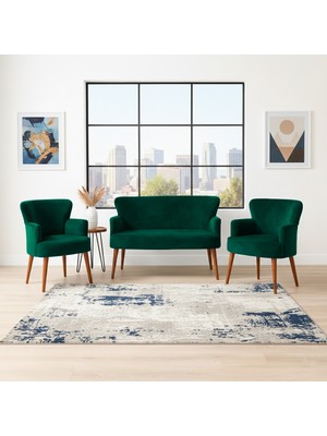 Azra Mobilya Roma Çay Seti Koltuk Takımı | Babyface Kumaş | 2 Berjer + 1 Ikili Koltuk | Ahşap Ayaklı | Yeşil