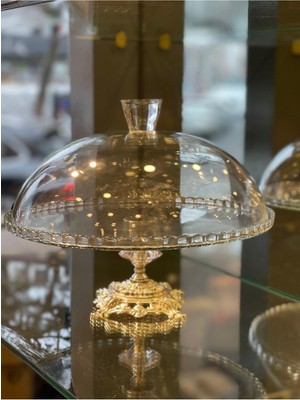 Elta Collection Cam Kapaklı Gold Ayaklı Pasta - Kek Stantı Fanus