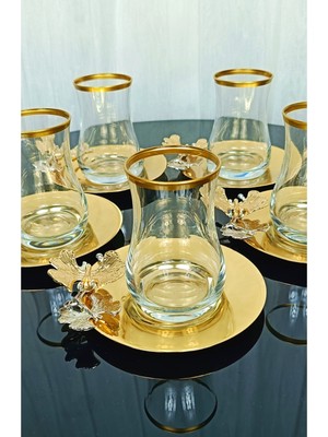 Elta Collection Yeni Model 6 Kişilik 12 Parça Gold Çay Seti , Çay Takımı , Hediyelik , Çeyizlik