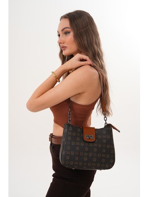 Morpelikan Kadın Üç Bölmeli Kilit Kapamalı Monogram El Omuz Çantası