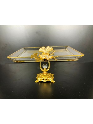 Elta Collection Paşabahçe Kristal Metal Ayaklı Yaldızlı Kare Pasta Sunumluk | Özel Desenli Servis Standı
