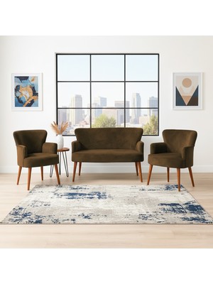 Azra Mobilya Roma Çay Seti Koltuk Takımı | Babyface Kumaş | 2 Berjer + 1 Ikili Koltuk | Ahşap Ayaklı | Kahverengi