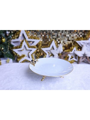 Elta Collection Metal Ayaklı Yaldızlı Porselen Sunumluk Kurabiyelik
