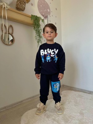 Sacro Kids Bluey Baskılı 2 Iplik Sweatshirt-Eşofman Altı Mevsimlik Erkek Çocuk Takım