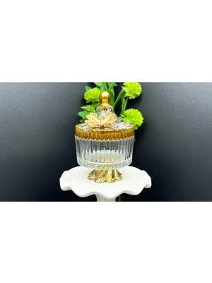 Elta Collection Yeni Model Gold Metal Ayaklı Kapaklı Kelebekli Şekerlik Sunumluk Çerezlik Hediyelik