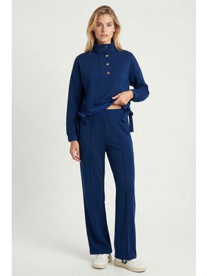 Happiness İstanbul Dik Yaka Paraşüt Garnili Modal Takım LBY0039 Lacivert