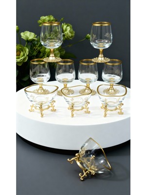 Elta Collection 12 Parça Gold Kahve Yanı 6 Lı Su Bardağı ve 6 Lı Lokumluk - Şekerlik