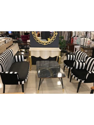 Azra Mobilya Çay Seti Koltuk Takımı Zebra Siyah Beyaz Model 2+1+1
