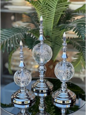 Elta Collection Lüks Gümüş Kristal Küre Alem 3’lü Dekoratif Obje Seti