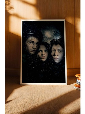 E2 Nova Harry Potter Hermione Ron Çerçeveli Tablo - Lüks Sinematik Üçlü Karakter Posteri Modern Duvar Dekoru
