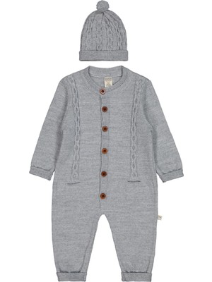 Beybek Düğmeli 3-12 Ay Tulum - Gri 3-6 Ay