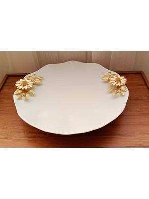 Elta Collection Metal Ayaklı Papatyalı Semazen Porselen Pasta Sunumluk Kurabiyelik