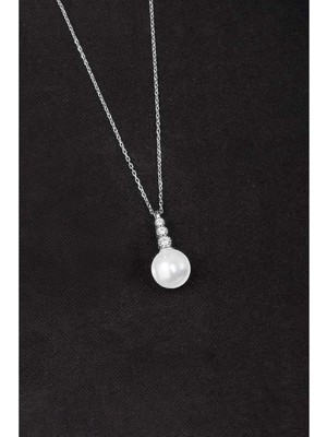 Else Silver 925 Ayar Gümüş Süzme Küre Inci Kolye - Rodyum Kaplama