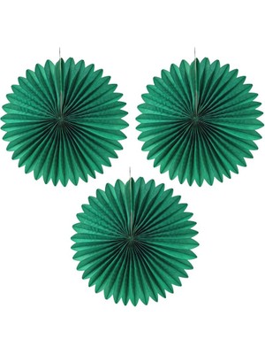Pandoli Koyu Yeşil Renk Kağıt Yelpaze Süs 35 cm 3 Adet Yılbaşı