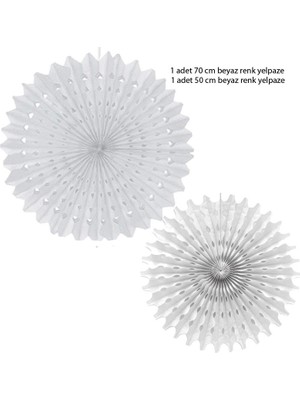 Pandoli Delikli Beyaz Renk Kağıt Yelpaze Süs 50 ve 70 cm 2 Adet Gösteri Yılbaşı