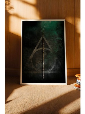 E2 Nova Harry Potter Mürver Asa Çerçeveli Tablo - Lüks Ölüm Yadigarları Modern Duvar Dekoru Siyah Yeşil